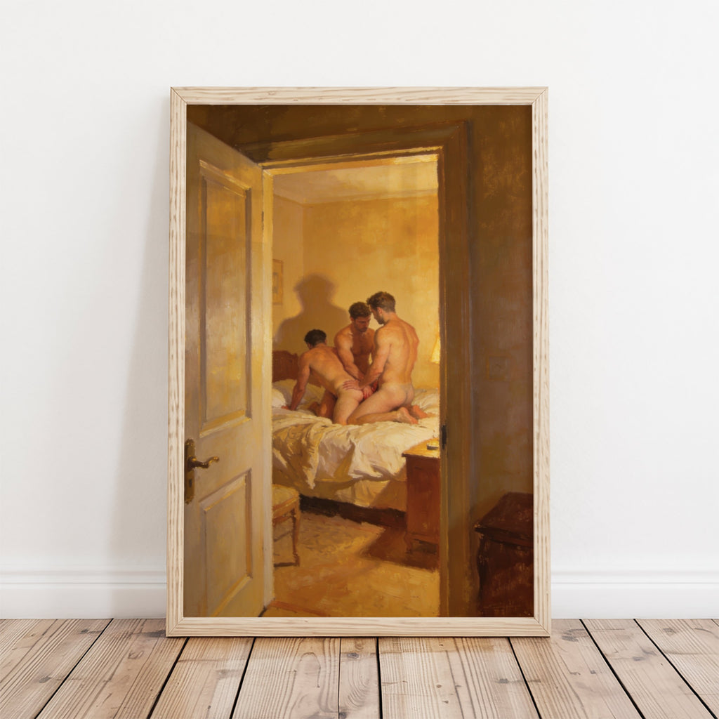 Threesome Bedroom, 18+ Gay Art Print